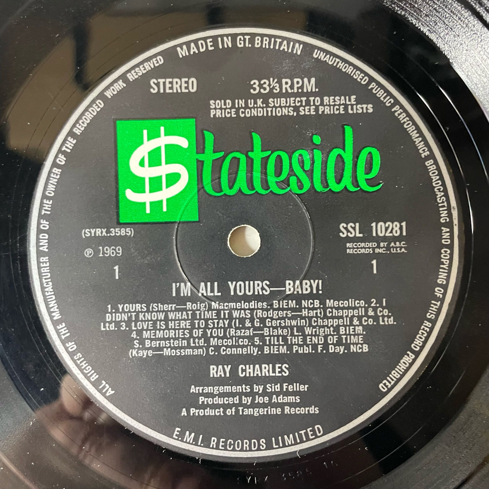 Винтажная виниловая пластинка LP Ray Charles I'm All Yours Baby (Англия 1969)