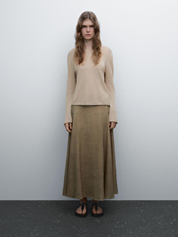 Massimo Dutti Свитер с круглым вырезом, песочный