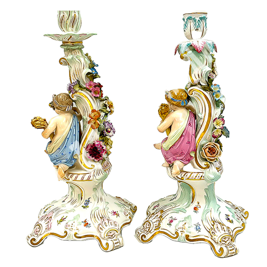 Пара подсвечников. Времена года. Meissen (Мейсен). Фарфор. Германия. XIX в.