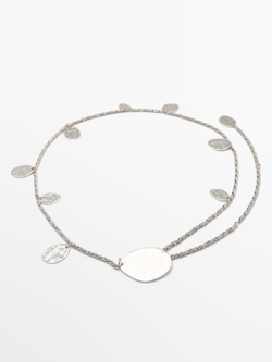 Massimo Dutti Ремень с деталями в форме монет, серебряный