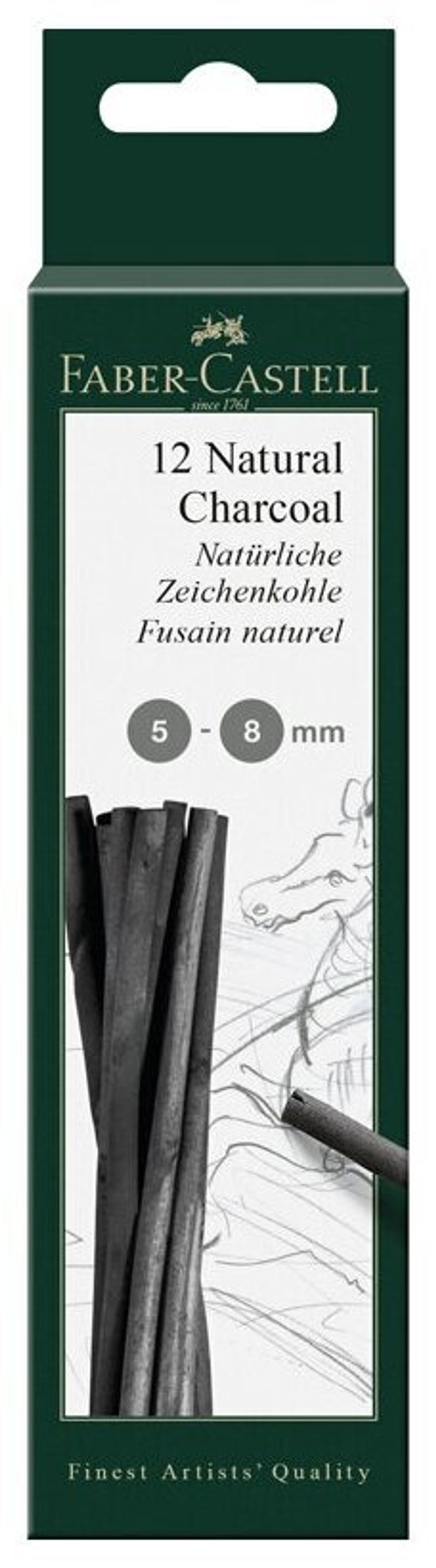 Уголь натуральный для рисования FABER-CASTELL, НАБОР 12 шт., "Pitt", толщина 5-8 мм, 129298
