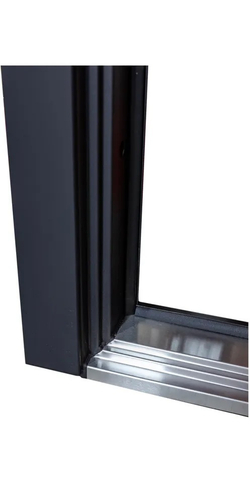 Входная дверь в квартиру с зеркалом STR МХ - 26 Гранит лава оникс, вставка нержавеющая сталь / Большое зеркало М15 Шампань софт (светло-кремовый, без текстуры)