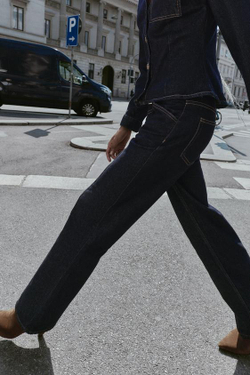 ZARA ДЖИНСЫ STRAIGHT SLIM СО СРЕДНЕЙ ПОСАДКОЙ И РЕМНЕМ Z1975, СИНИЙ