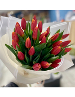 Букет из 25 розово-жёлтых тюльпанов