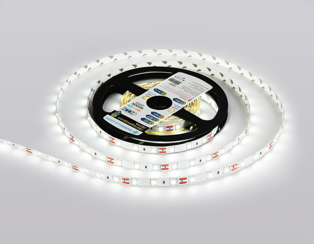 Светодиодная лента GS1003 2835 60Led/ 4.8W m/ 12V IP20 6500K/ 5000*8*1.2mm/ кратность резки 50mm (2 конт.)