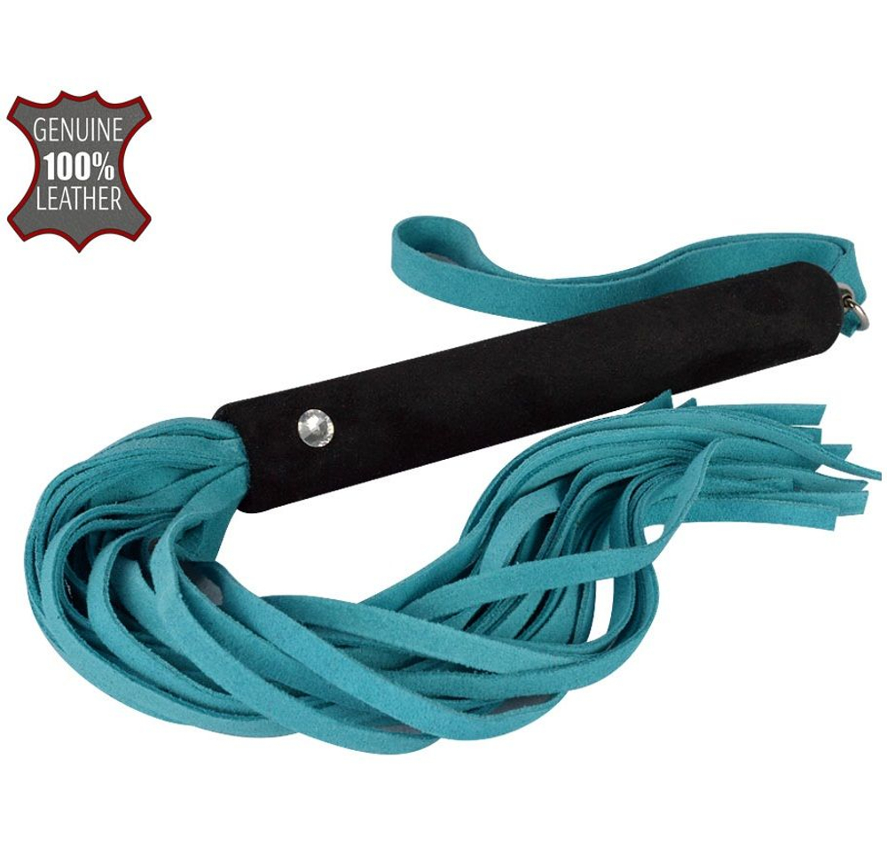 Голубая многохвостая велюровая плеть - 40 см. (Цвет: голубой)