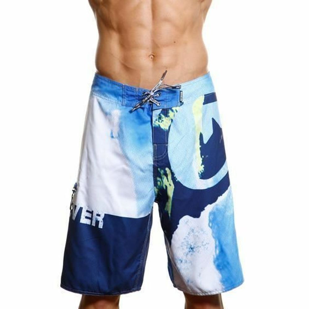 Мужские пляжные шорты QUIKSILVER бело-голубые с бирюзовым принтом