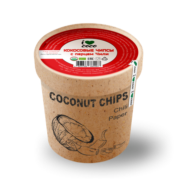 Чипсы кокосовые с перцем Чили, (органические, I❤Coco) 50г