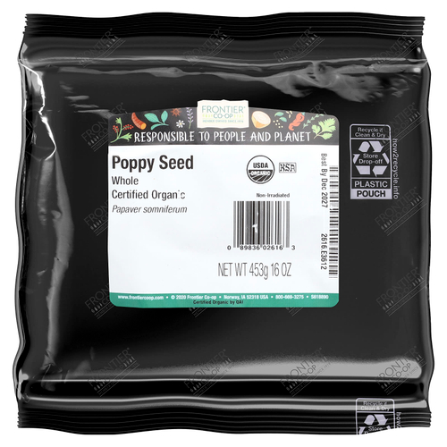 Frontier Co-op, органический мак, цельные семена, 453 г (16 унций)