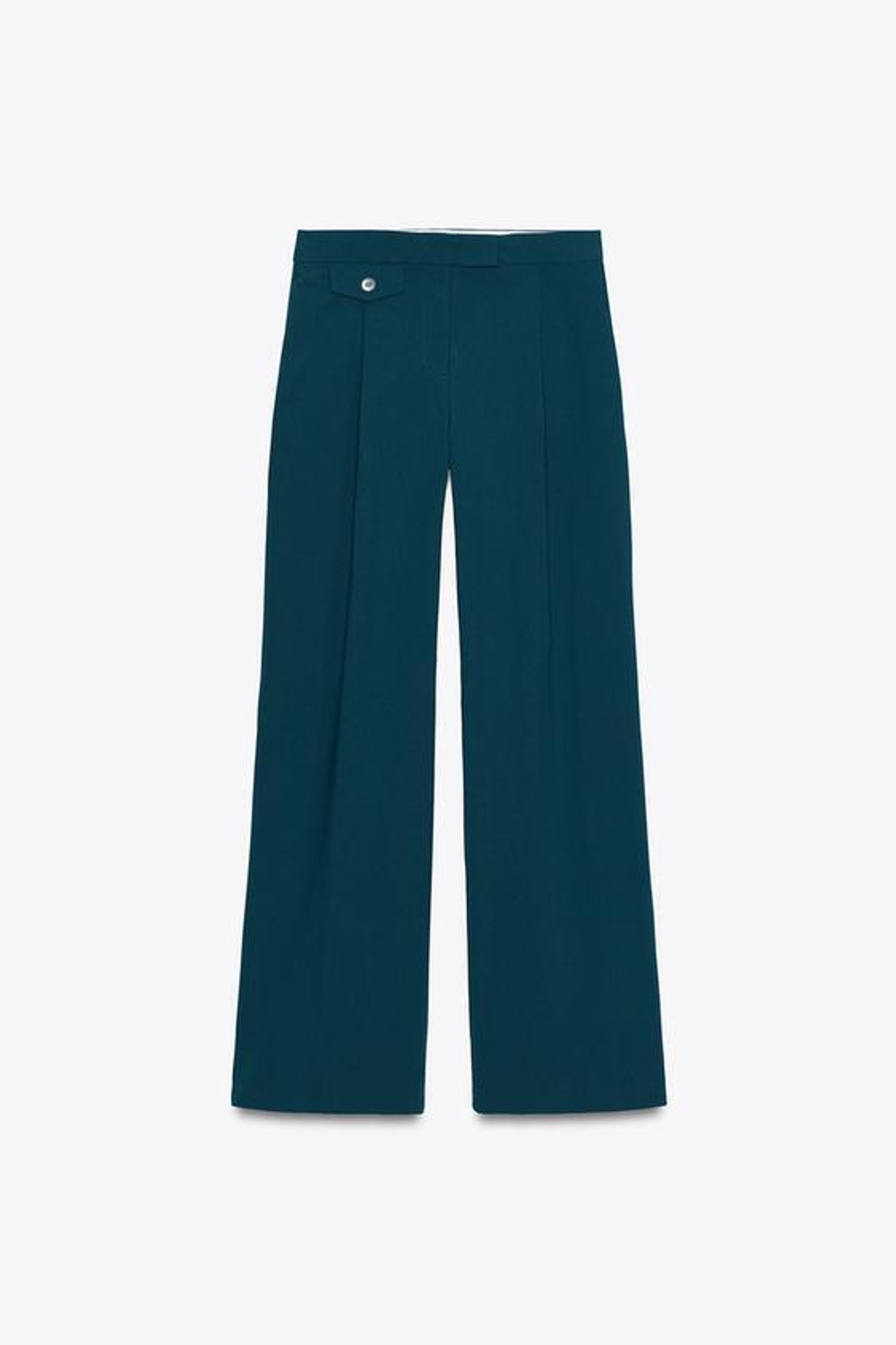 ZARA ШИРОКИЕ БРЮКИ С ЗАЩИПАМИ, СИНЕ-ЗЕЛЕНЫЙ