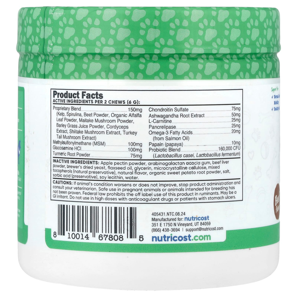 Nutricost, Pets, многофункциональное средство, для собак, говядина, 60 жевательных таблеток, 180 г (6,4 унции)