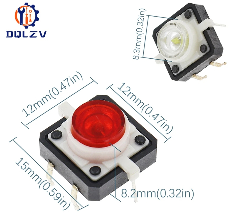 Тактовая кнопка со встроенной светодиодной подсветкой 12X12X7.3 мм