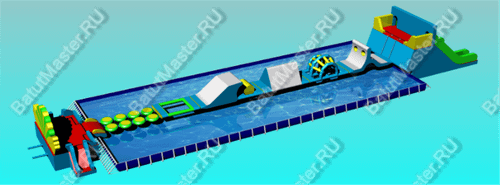 Наземный надувной аквапарк «Розовый бегемот» 38*10*5,5 м