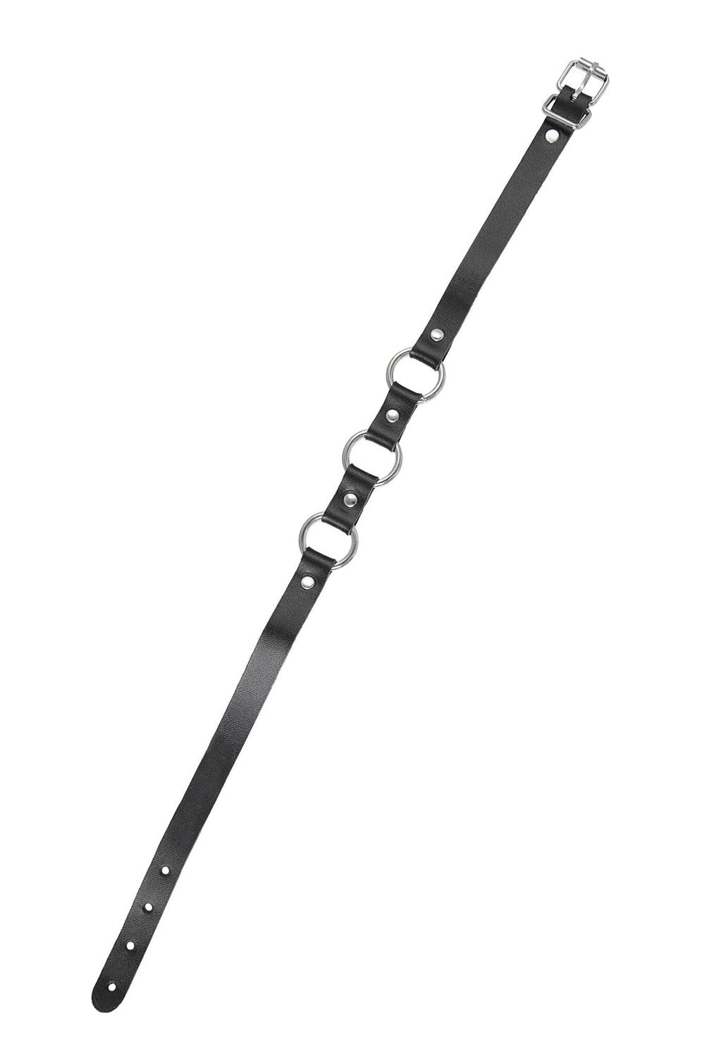 Черный кожаный чокер-ошейник с тремя кольцами