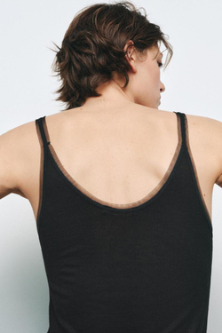 ZARA ТОП С ДЕТАЛЬЮ ИЗ ПРОЗРАЧНОЙ ТКАНИ В ТОН, ЧЕРНЫЙ