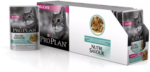 Влажный корм Pro Plan Delicate для кошек с чувствительным пищеварением, океаническая рыба в соусе, 26 шт x 85 г