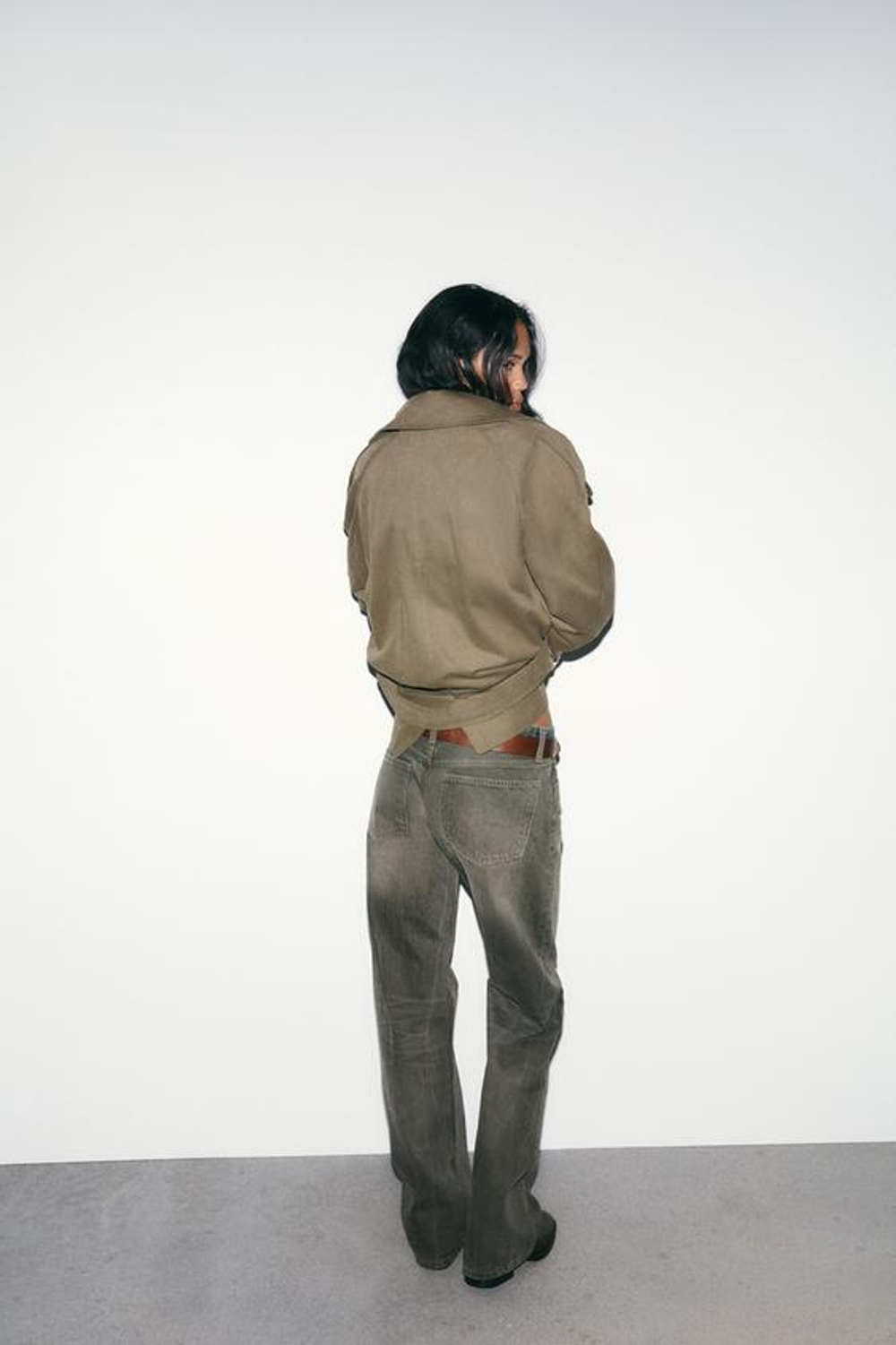 ZARA ДЖИНСЫ TRF WIDE-LEG С НИЗКОЙ ПОСАДКОЙ, СВЕТЛЫЙ ХАКИ