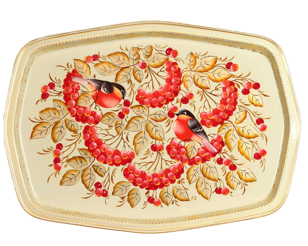 Жостовский поднос декоративный, размер 45х32 см (A18), металлический