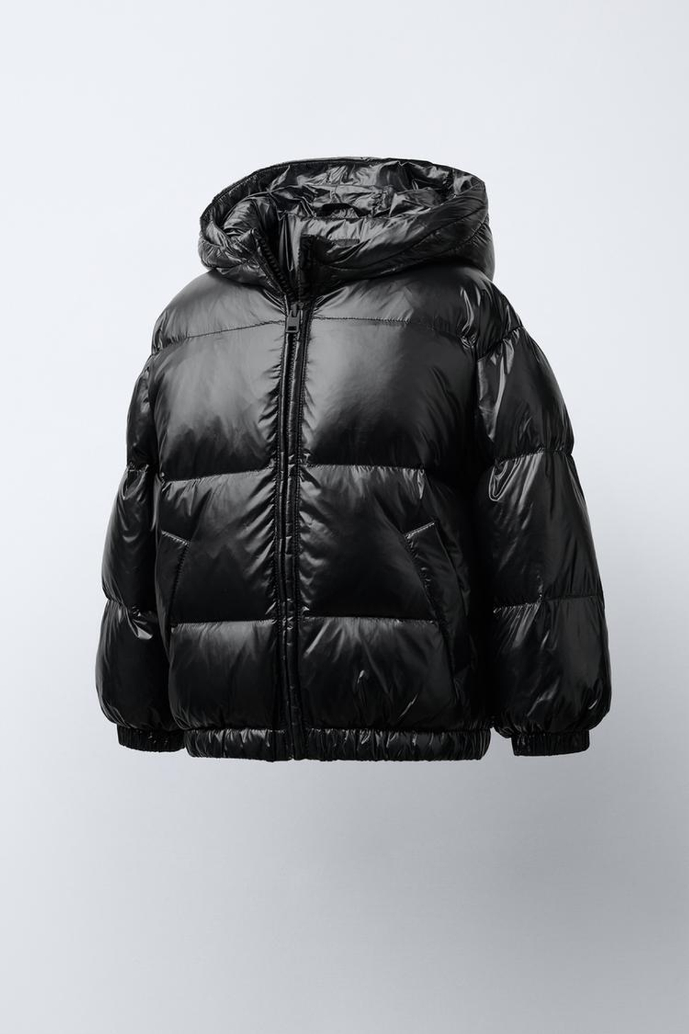 ZARA ПУХОВИК ИЗ ПЕРА И ПУХА С КАПЮШОНОМ WATER REPELLENT, ЧЕРНЫЙ