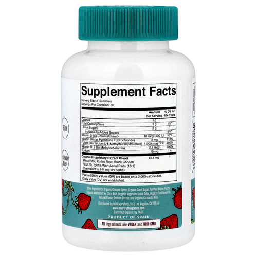 MaryRuth's, Органические жевательные мармеладки для менопаузы, с клубникой, 60 жевательных таблеток