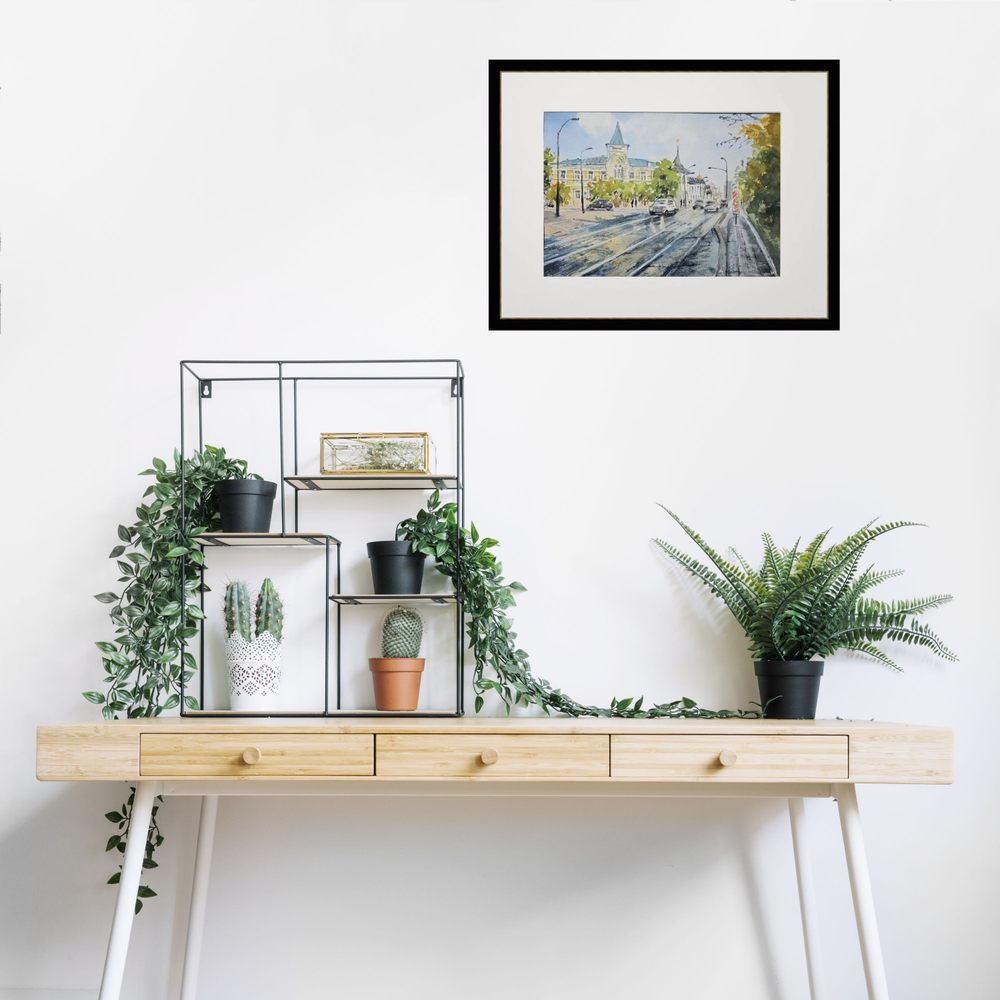 Картина авторская акварельная в паспарту 30х40 см на стену для интерьера "Осень на Даниловском валу"