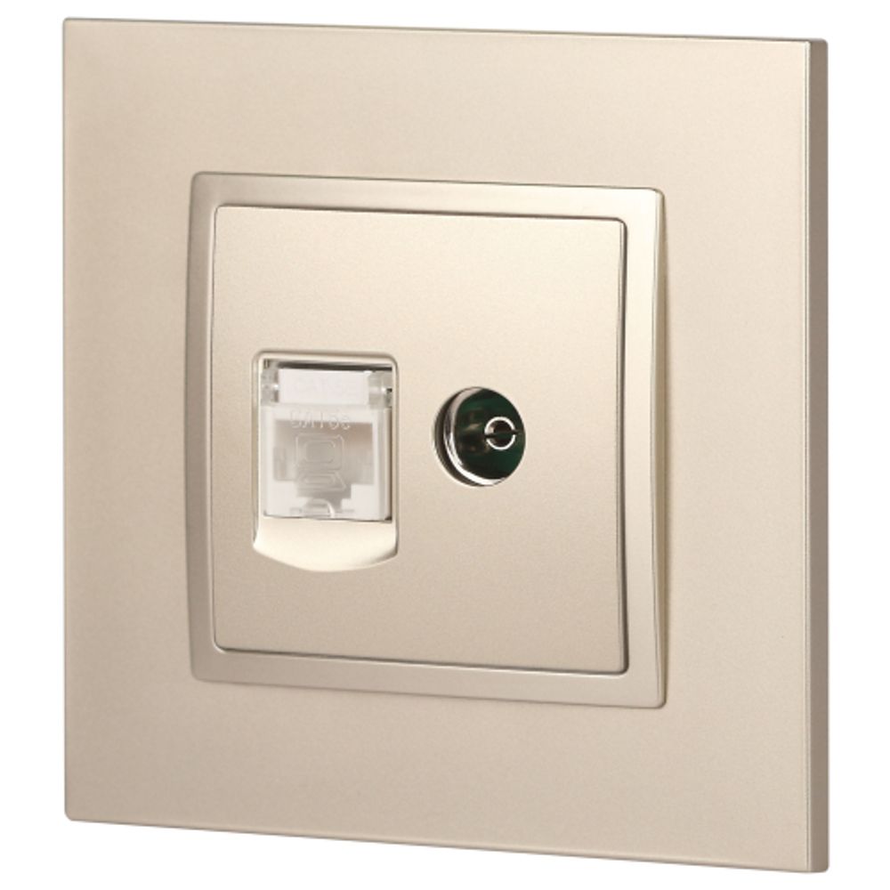 14-3110-04 ЭРА Розетка RJ45+TV, IP20, шампань