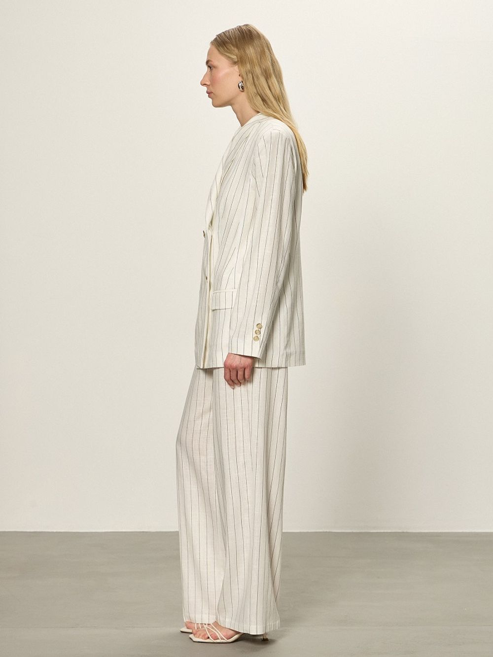 Брюки Палаццо на молнии полоска ЛЁН (Размер 42)