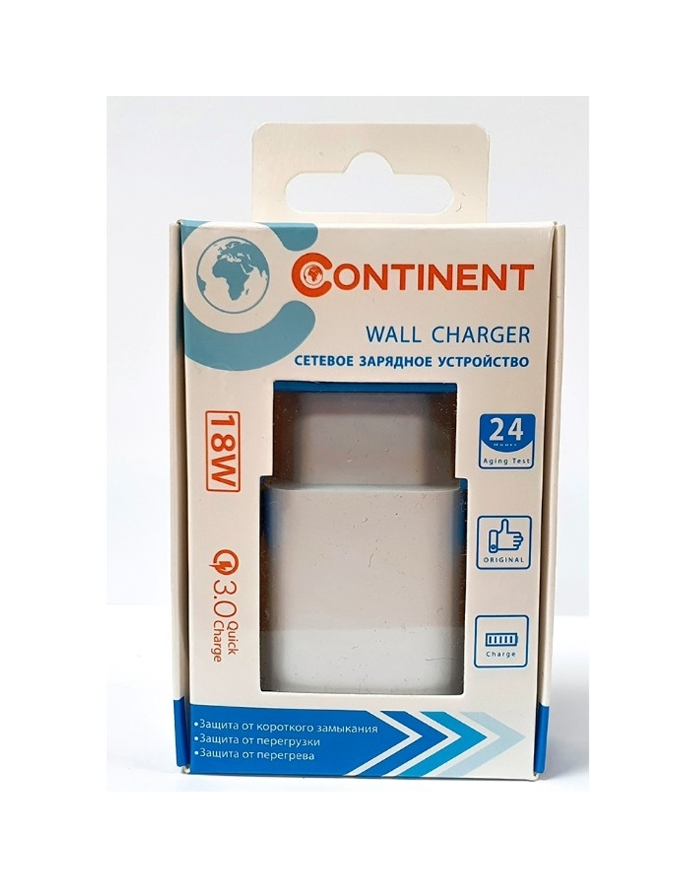 СЗУ Continent 1 TYPE-C+USB A 18W QC 3.0 Charger Input:100-240V ,PN18-201 WT