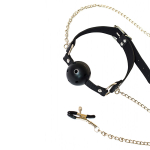 Черный кляп-шар 4,5см с зажимами для сосков Lola Games Ball Gag with Nipple Clamps Party Hard Gratitude 1149-01lola