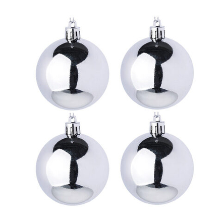 Набор елочных шаров 8 см, 4 шт., серебро, пластик