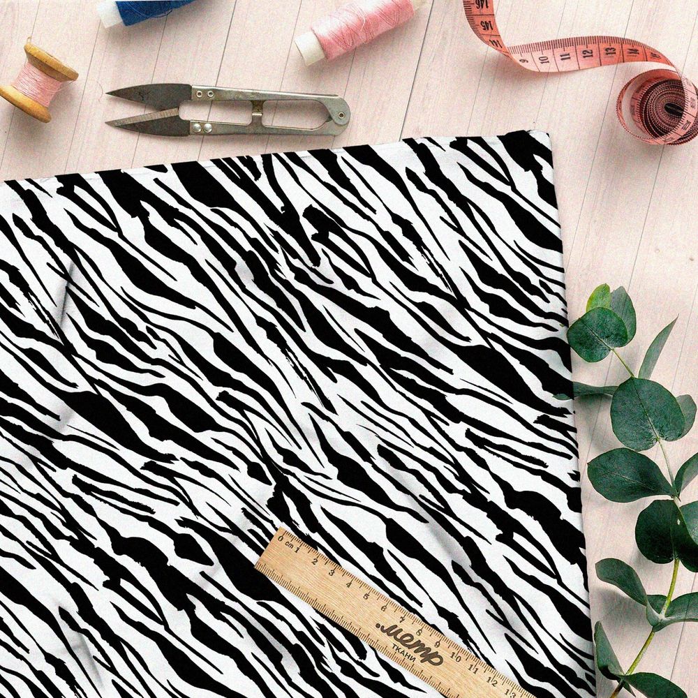 Ткань таффета тонкий белый тигриный узор