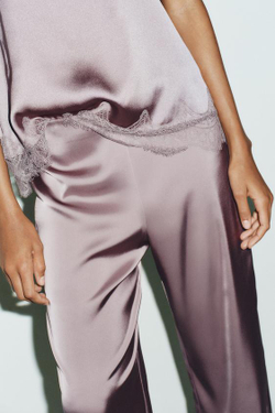 ZARA АТЛАСНЫЕ БРЮКИ С ВЫСОКОЙ ПОСАДКОЙ, СЕРО-КОРИЧНЕВЫЙ