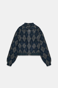 ZARA ТРИКОТАЖНЫЙ БОМБЕР С РОМБАМИ, РАЗНОЦВЕТНЫЙ