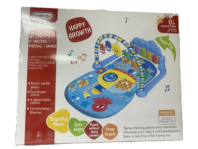 Детский развивающий коврик с пианино и игрушками на дуге "Подводная лодка" голубой цвет