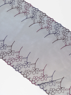 Вышивка на сетке черная с мультиколором неэластичная ширина 18 см ОТРЕЗ 1,6 м