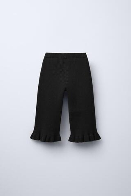 ZARA ТРИКОТАЖНЫЕ БРЮКИ С ВОЛАНАМИ, ЧЕРНЫЙ