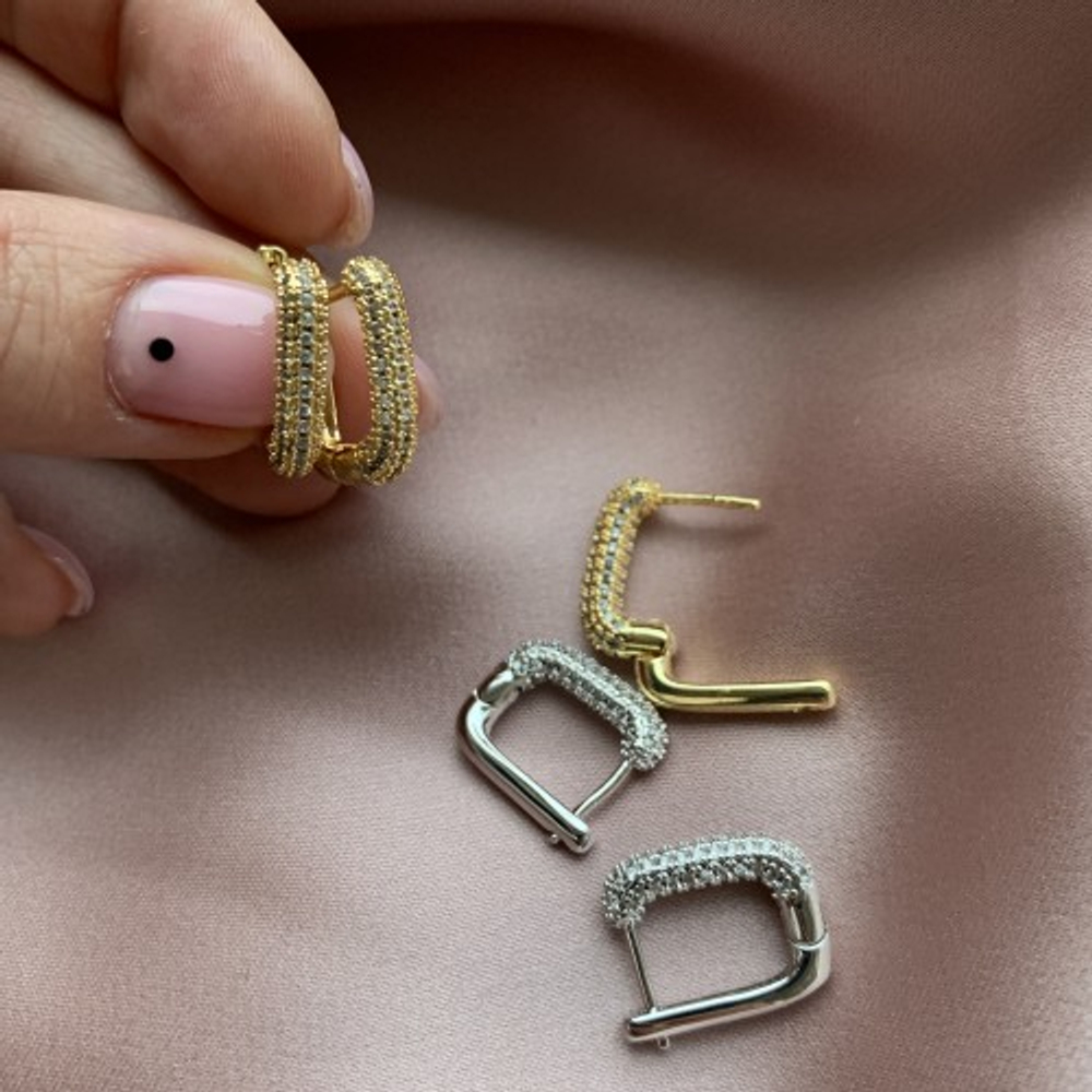 0542-з Швензы-бублики овальные с цирконами позолота, пара