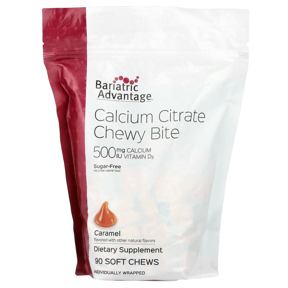 Bariatric Advantage, Chewy Bite с цитратом кальция, без сахара, карамель, 90 жевательных таблеток