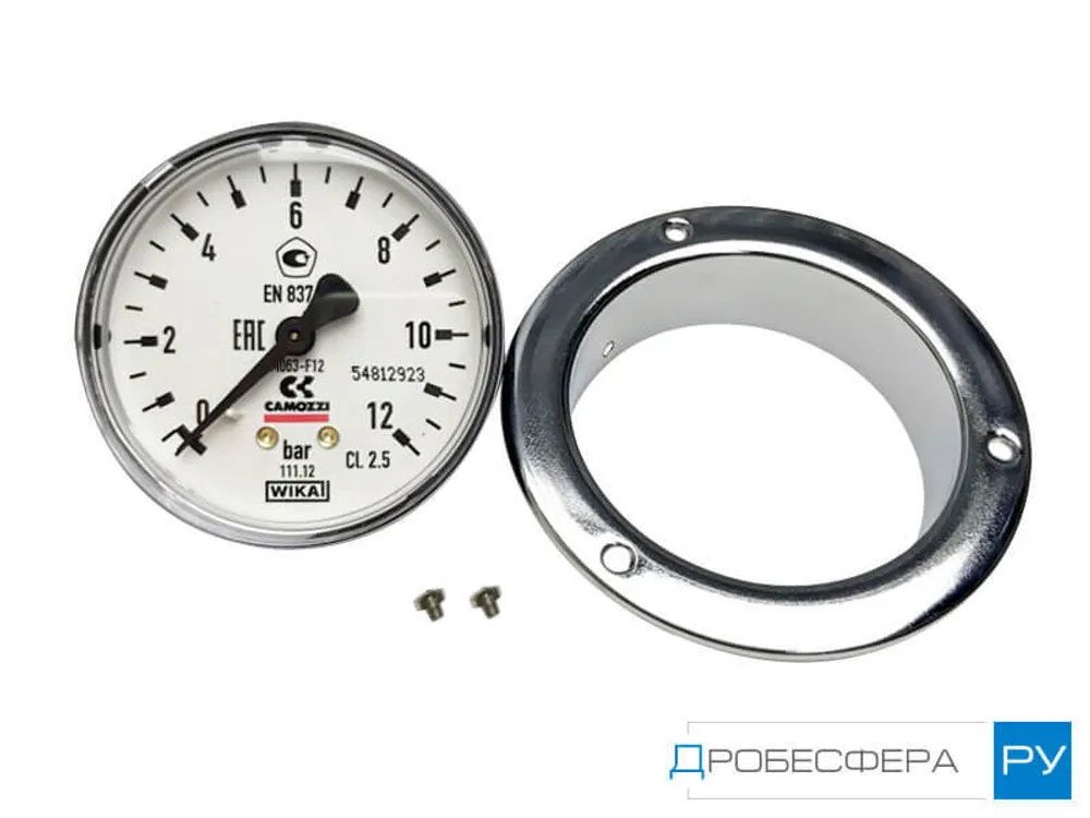 Манометр для компрессора 4 бар (0,4 МПа) осевой с фланцем R 1/8" диаметр 61 мм арт. M043-F04