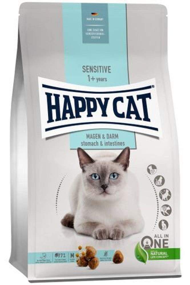 Сухой корм Happy Cat Sensitive Stomach для кошек всех пород с чувствительным пищеварением утка с рисом 1,3 кг