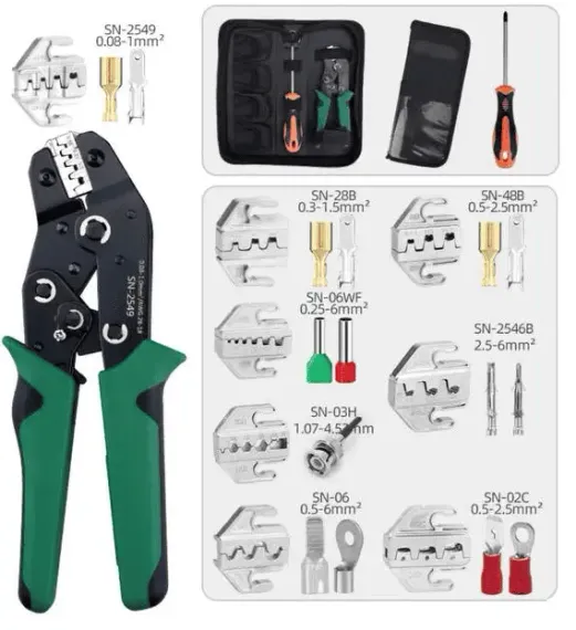 Набор профессиональных обжимных клещей (кримперов) 7 в 1 (SN-2549, SN-28B, SN-48B, SN-06WF, SN-2546B, SN-03H, SN-02C) под сечение провода 0.08–6.0 mm²