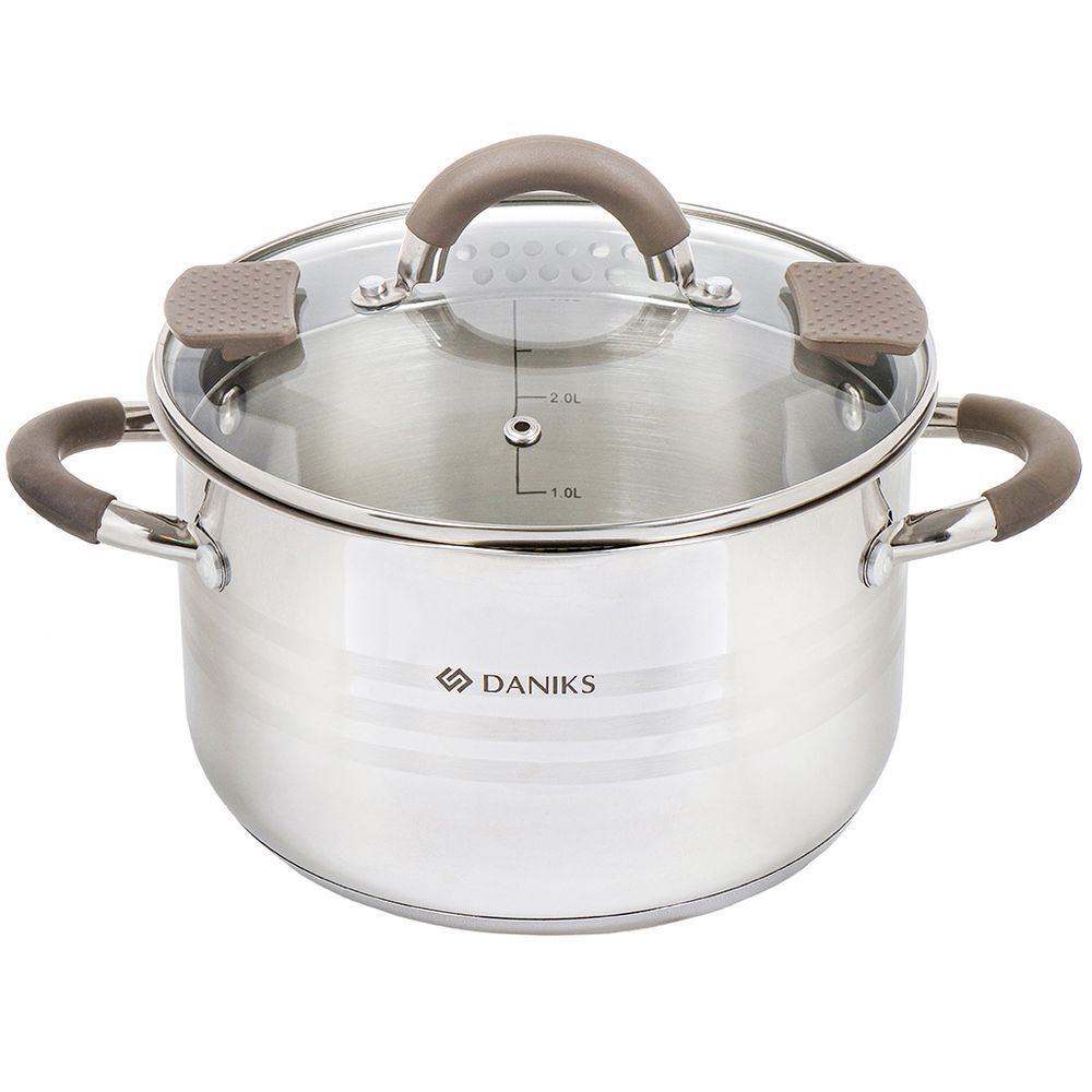 Кастрюля нерж, 3.9 л, с крыш, крышка стекло, Daniks, Нара, GS-01413HY-20CA-2, серебр, индукц