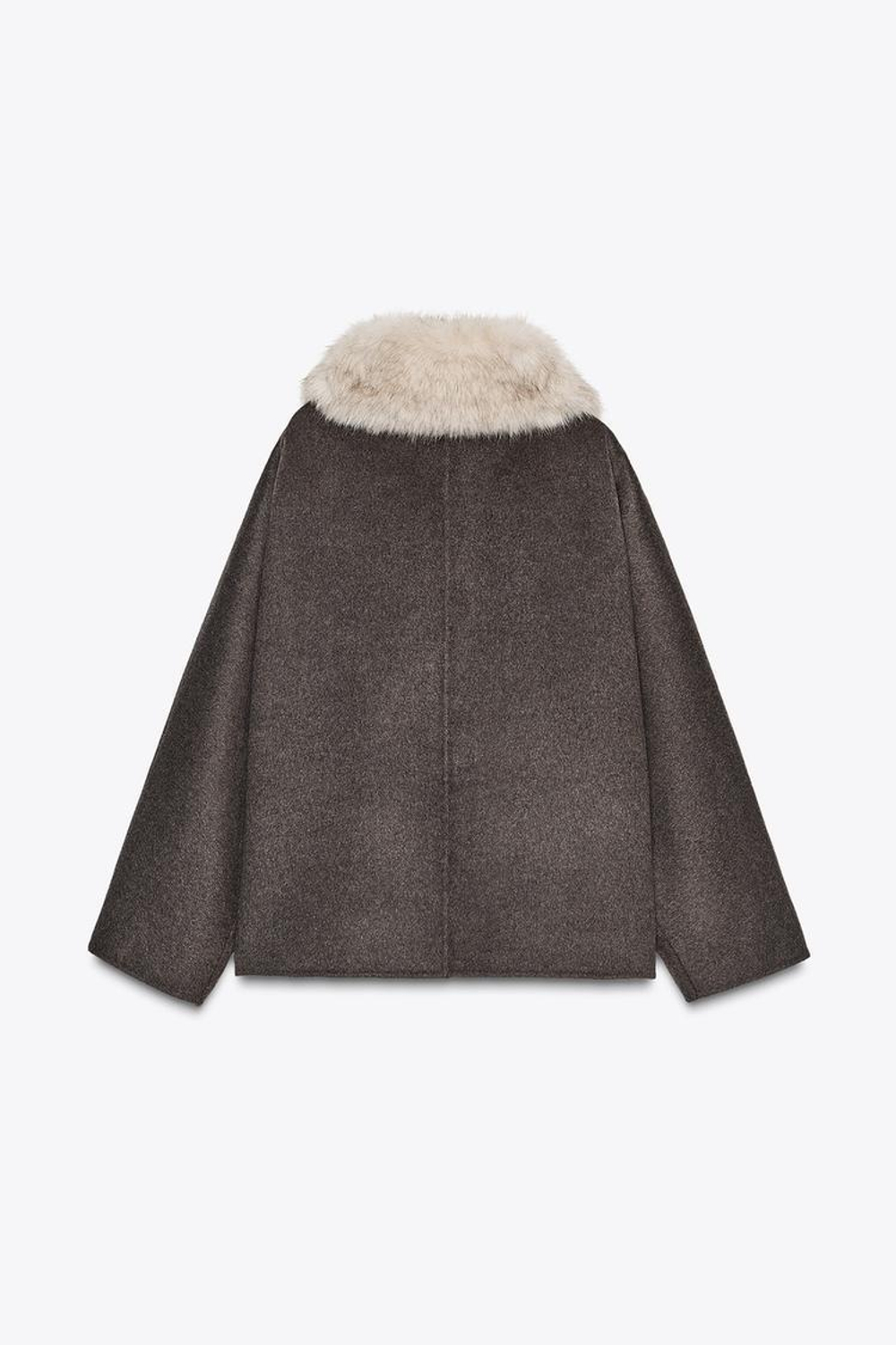 ZARA КУРТКА ИЗ ШЕРСТИ С МЕХОВЫМ ВОРОТНИКОМ — ZW COLLECTION, ЭКРЮ/БЕЖЕВЫЙ