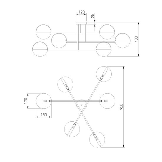 70148/6 / потолочный светильник / черный/золото Smart