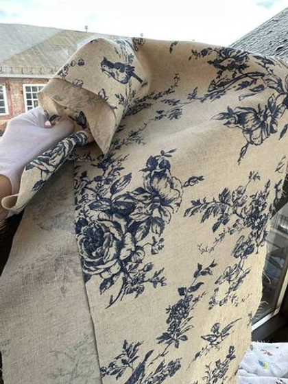 Ткань льняная плательная "Райский сад" цвет "Индиго"