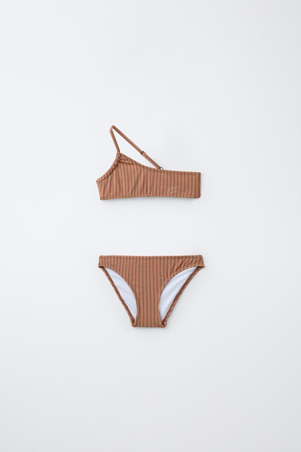 ZARA КУПАЛЬНИК В ПОЛОСКУ С БЛЕСКОМ, ЧЕРЕПИЧНЫЙ