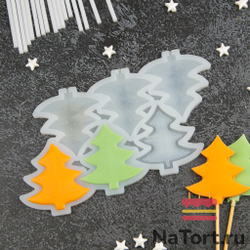 Силиконовая форма для леденцов «Елочки  погремушки 3 в 1»