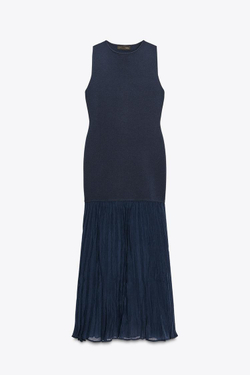 ZARA КОМБИНИРОВАННОЕ ТРИКОТАЖНОЕ ПЛАТЬЕ, СИНИЙ