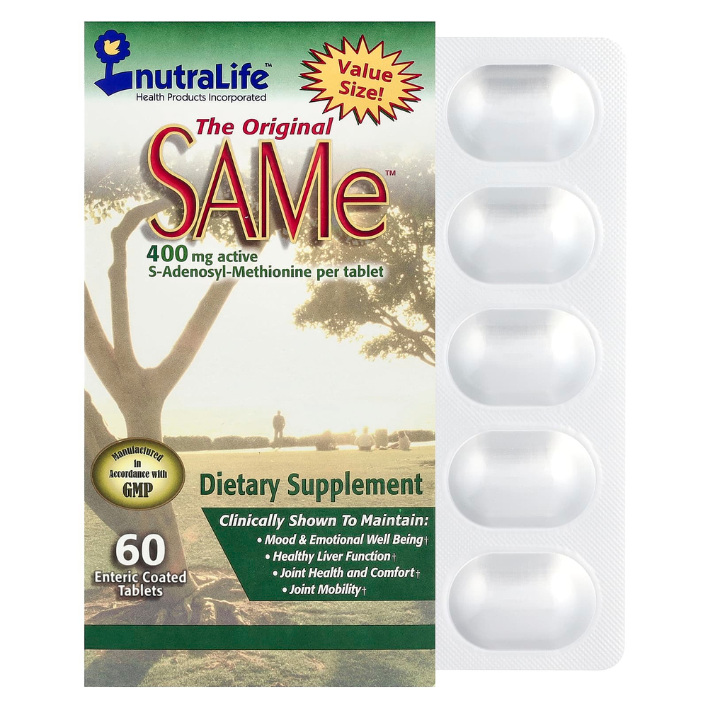 NutraLife, The Original SAMe™, S-аденозил-метионин, 400 мг, 60 таблеток, покрытых кишечнорастворимой оболочкой