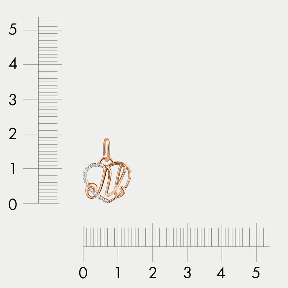 Подвеска-буква "М" женская из розового золота 585 пробы с фианитами (арт. 03-10101-0678)